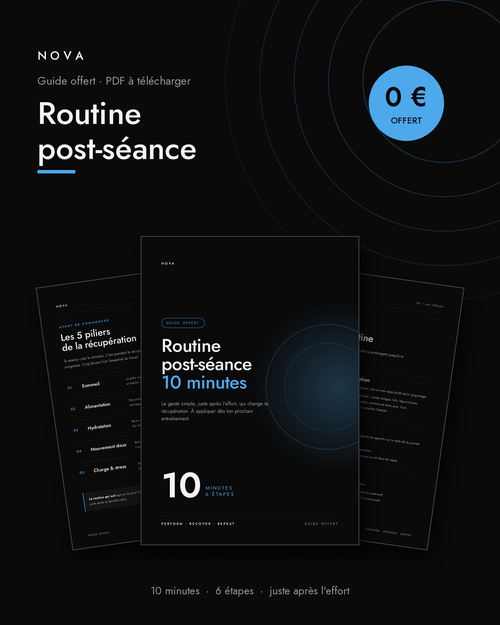 Aperçu du guide gratuit NOVA Routine post-séance 10 minutes : couverture et pages intérieures